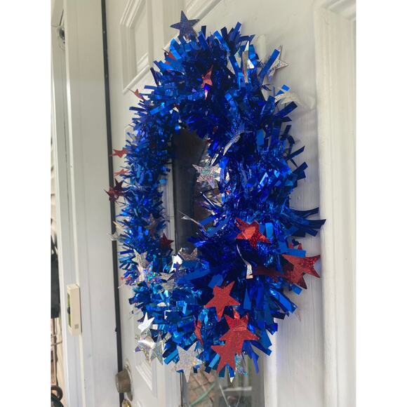 DIY Red White Silver Patriotic Tinsel Garland Summer Wreath Base Frame Form - Picture 3 of 4